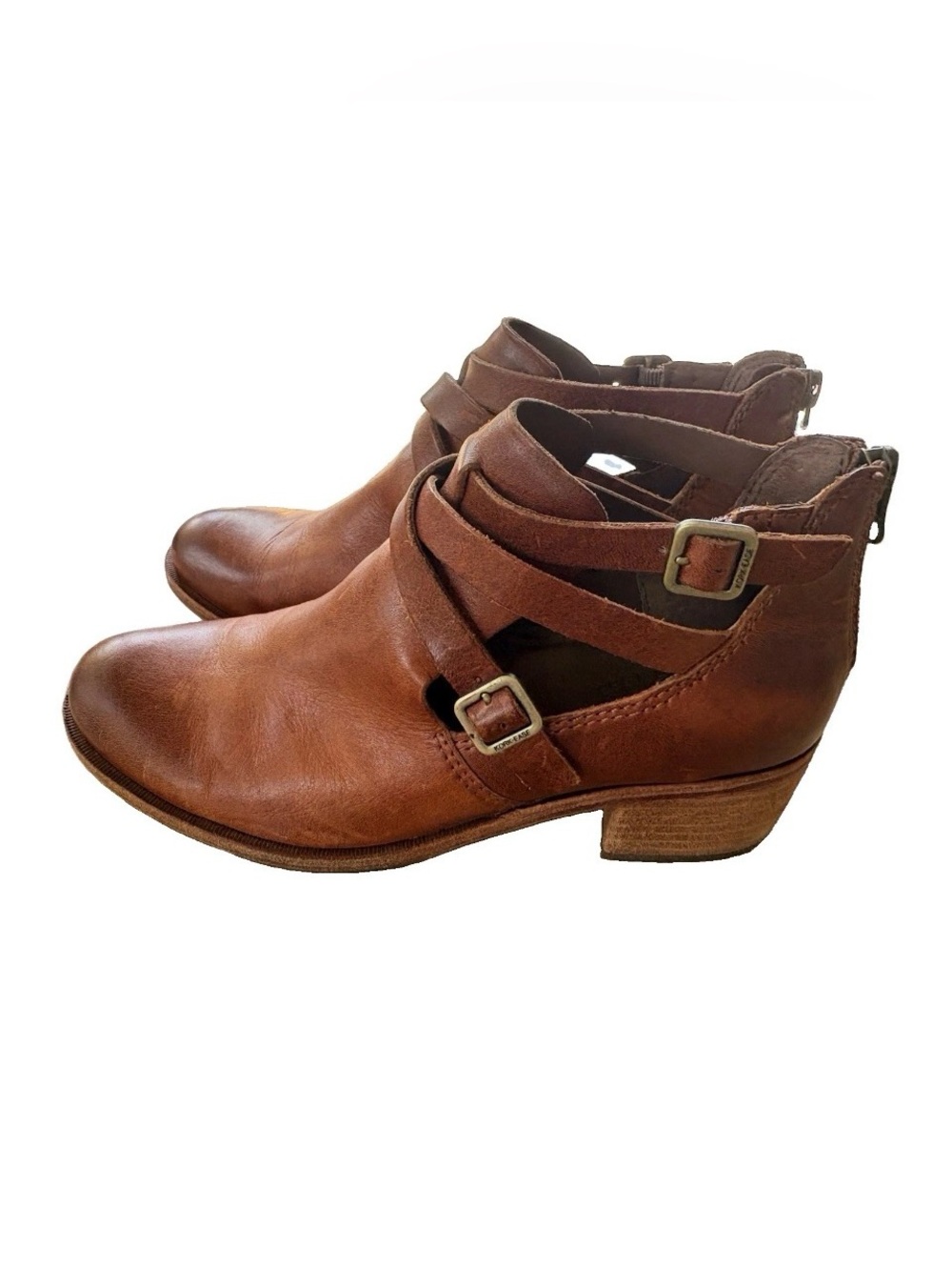 Kork-Ease Jardin Brown Leather Strappy Cut Out Ankle Booties Block Heel Size 8